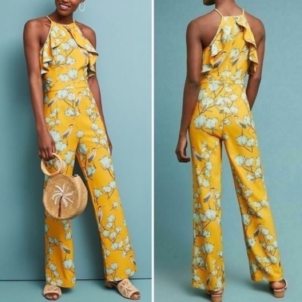 Anthropologie Yellow Floral Jumpsuit